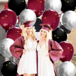 Graduation Party Decorations Maroon Black 2024/Burgundy Black Graduation Decorations/Burgundy Silver Black Balloons 45Pcs Burgundy Black Birthday Decorations