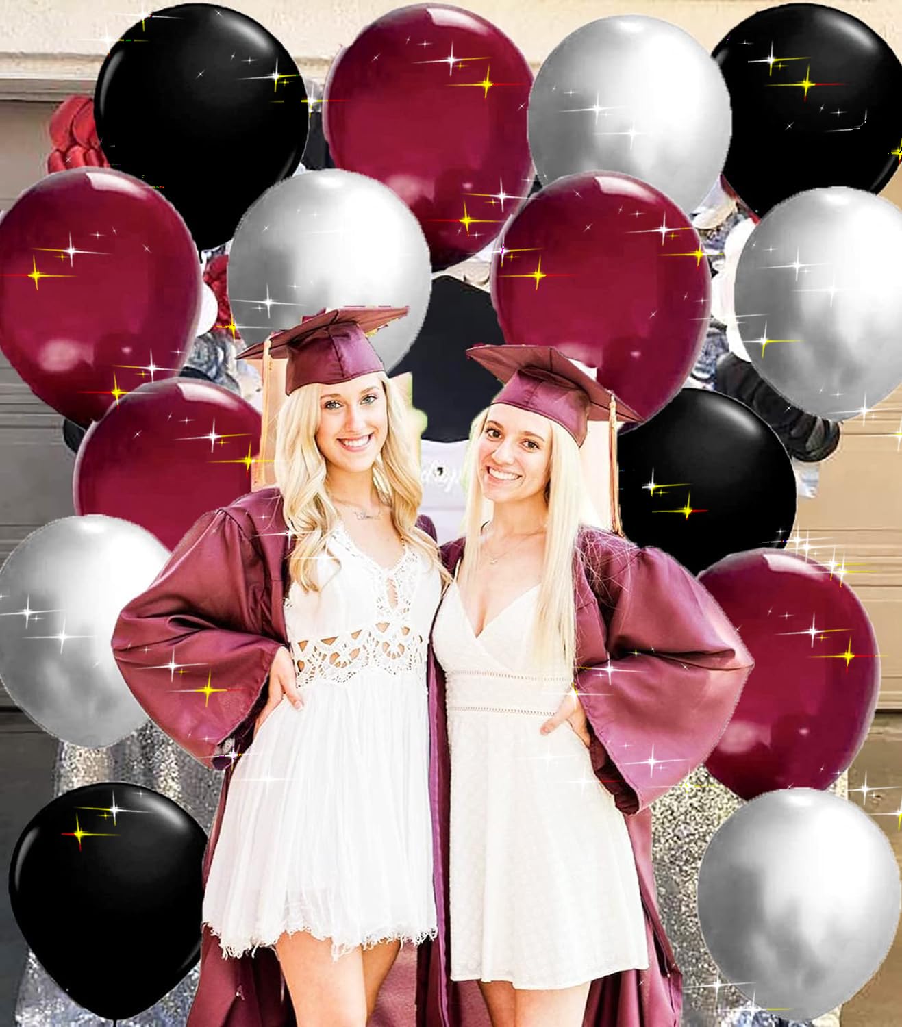 Graduation Party Decorations Maroon Black 2024/Burgundy Black Graduation Decorations/Burgundy Silver Black Balloons 45Pcs Burgundy Black Birthday Decorations