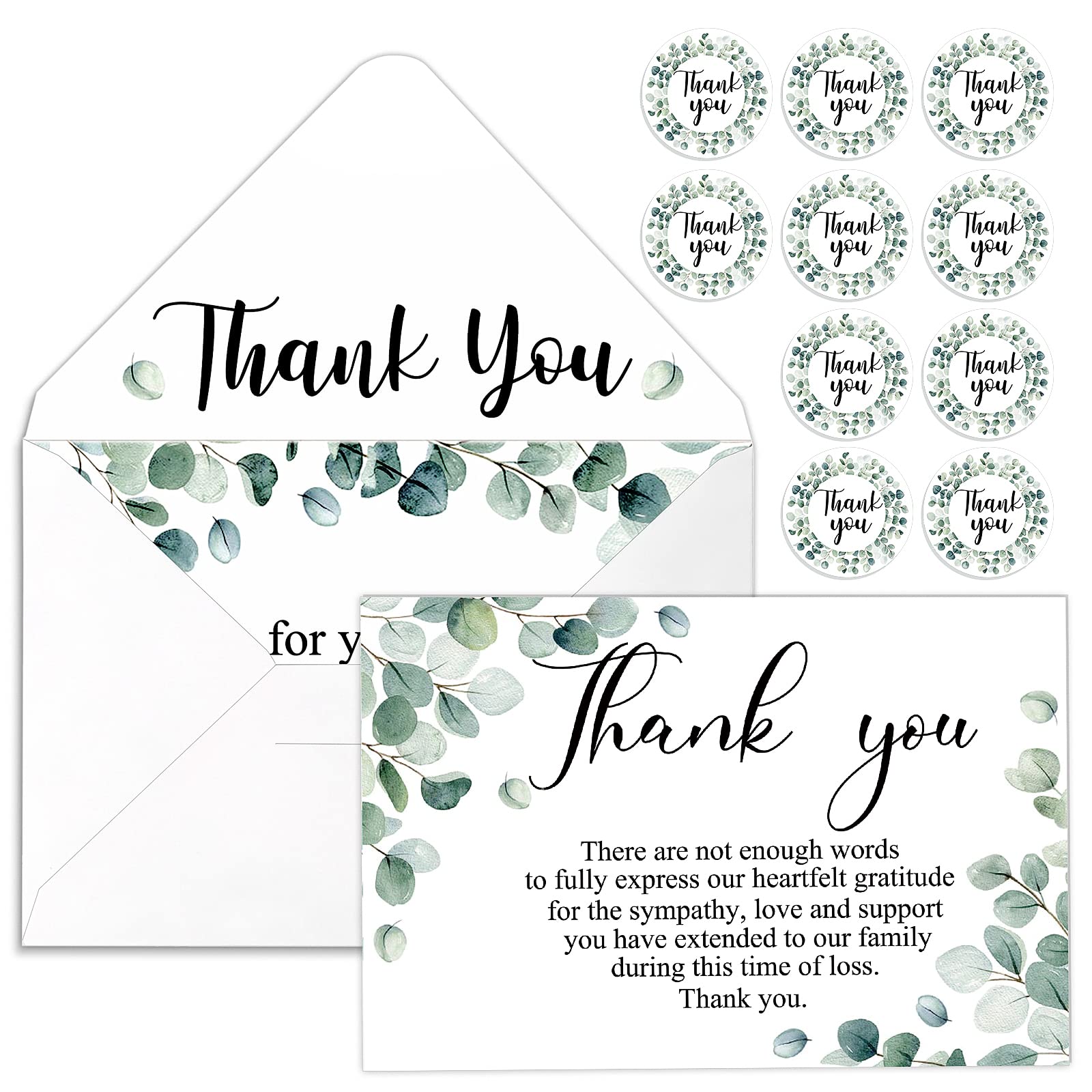 Marspark 25 Pack Thank You Sympathy Cards Funeral Thank You Cards with Envelopes and Message Memorial Card with Sticker Bereavement Card for Family Friends Loved Ones Celebration of Life (Leaves)