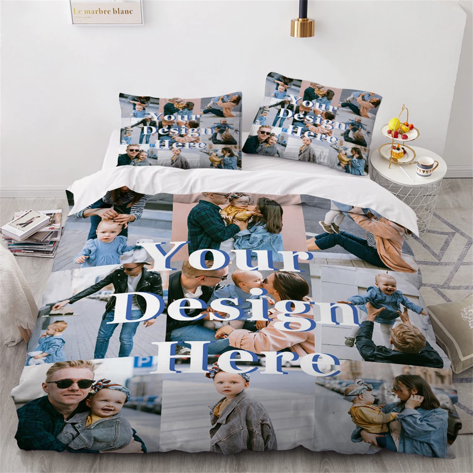 GIBZ Custom 3 Pcs Duvet Cover with Photos Bedding Set Personalized Pillowcase DIY Bedroom Decor for Couples, Queen, 9 Pictures