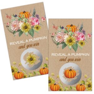 Haizct 50 Pack Rustic Pumpkin Fall Bridal Shower Scratch Off Game Cards for Country Wedding, Bridal Shower, Bridal Lottery Tickets, Wedding Shower Ideas, Baby Showe