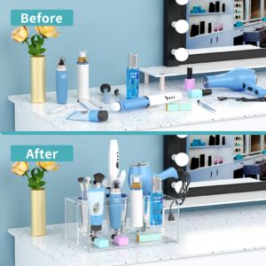 HIIMIEI Hair Tool Organizer, Clear Acrylic Hair Dryer Organizer with Drawer, Hair Styling Tool Organize, Bathroom Vanity Countertop Storage Organizer for Blow Dryer, Curling Irons, Makeup, Toiletries