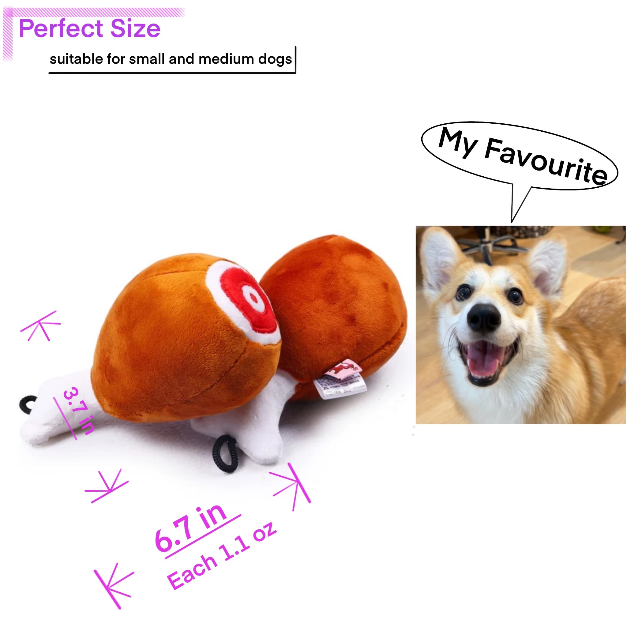 YESWOOD! 3 Pack Plush and Stuffed Drumstick Dog Squeaky Toys Cute Turkey Leg Puppy Chew Toys for Small Medium Dog Dog Gift Chicken Leg Toy with Dental Cotton (3 Pack Cute)