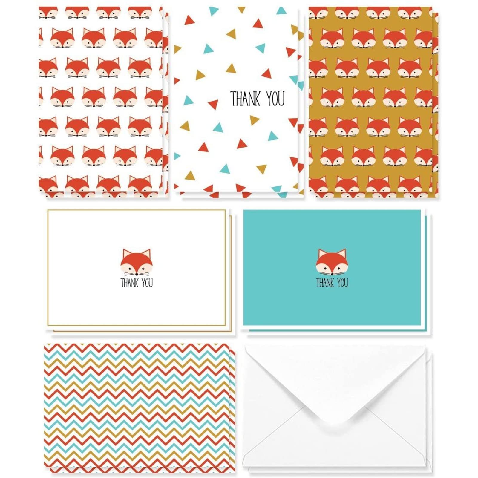 Pipilo Press Cute Thank You Cards with Envelopes for Baby Shower, Fox Designs (4x6 In, 48 Pack)