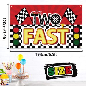 LASKYER Racing Car Two Fast Large Banner - Cheers to 2nd Birthday Home Wall Photoprop Backdrop,2nd Birthday Party Decorations.