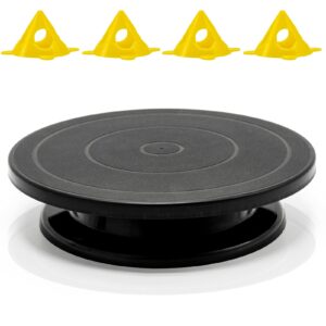 lamxd 11”rotate turntable sculpting wheel revolving cake turnable black painting turn table stand for paint spraying spinner,with cone canvas-acrylic&epoxy pouring paint canvas support stands