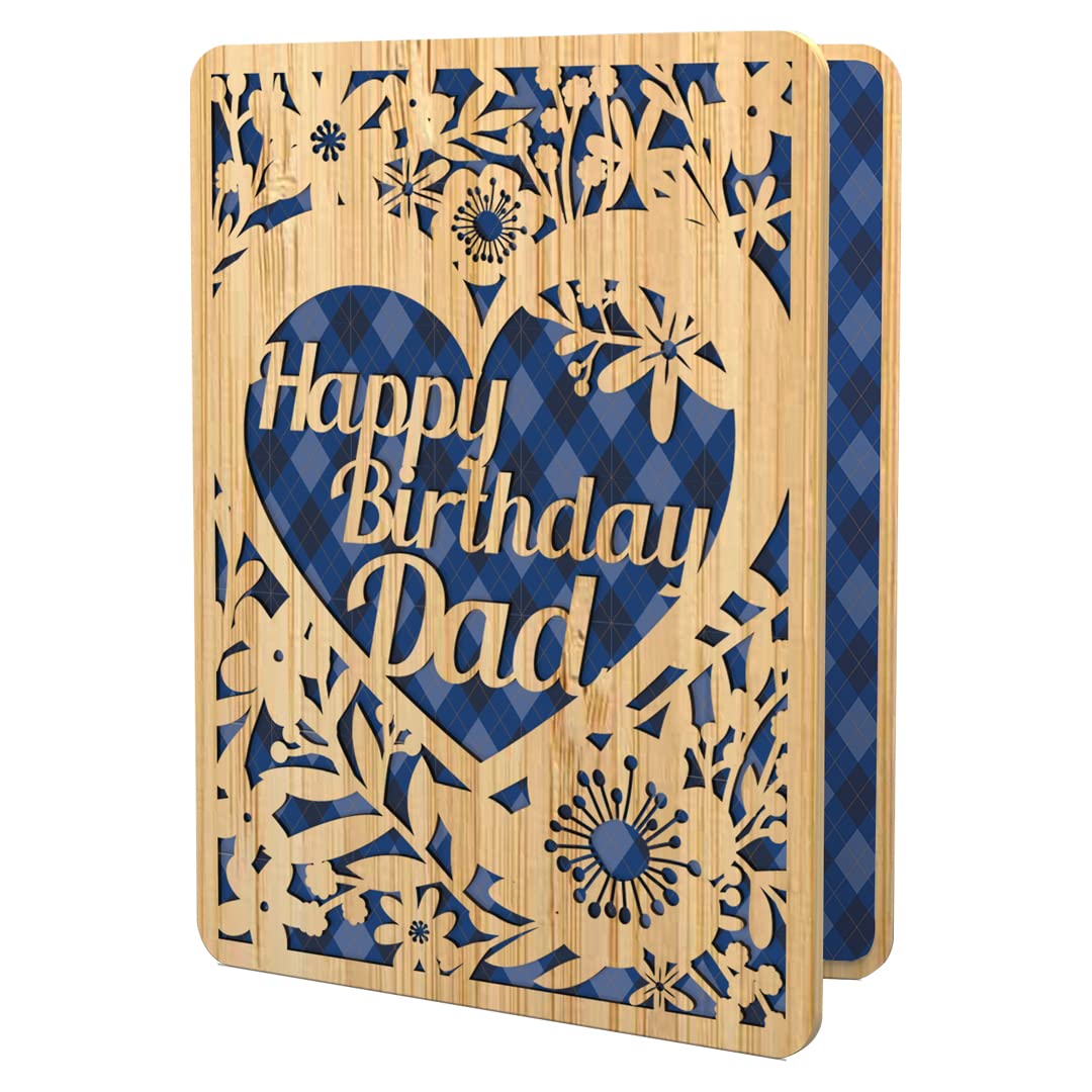 AGAPE LOVE CARDS Happy Birthday Card For Dad - | Made From Real Bamboo | 6" X 4.5" - 1 Pack (Envelope Included) | Laser Cut, Floral Dad Birthday Card from Daughter, Son or kids (Birthday Card Dad)