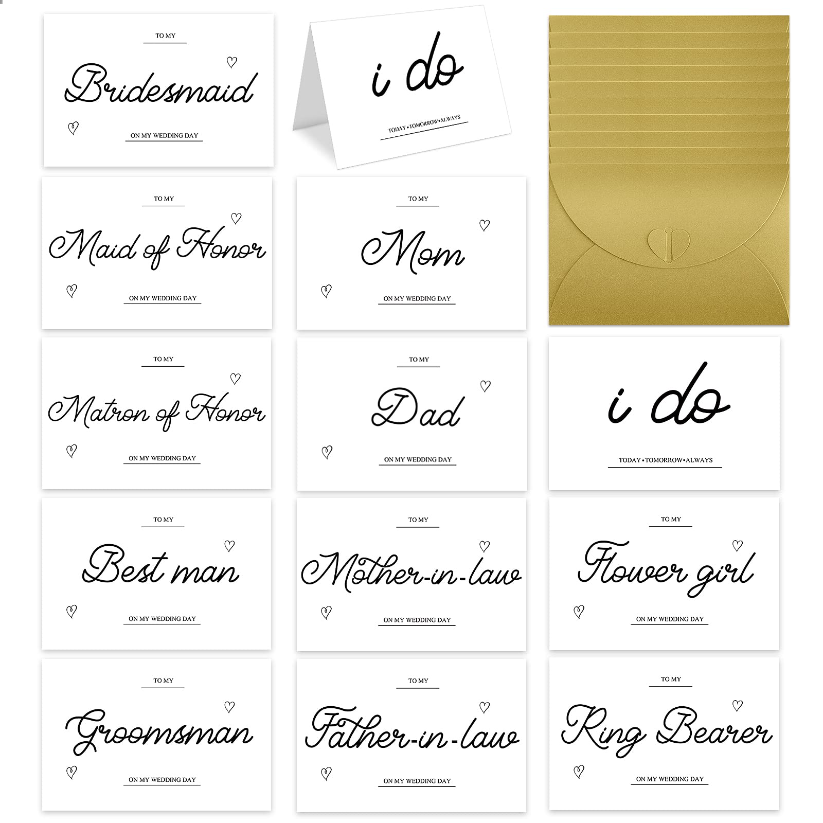 Spakon 26 Sets Wedding Party Thank You Cards Wedding Day Letters Gifts to My Bridesmaid on My Wedding Day with Golden Envelopes to Your Bridesmaid, Bridal, Mother, Father, Friends Gifts