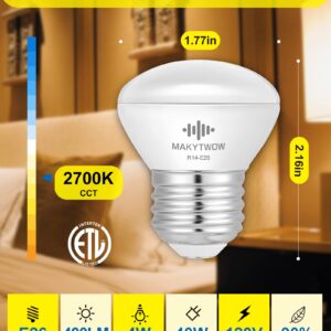 MAKYTWOW R14 Led Bulb 4W E26 Base 2700K Warm White Dimmable Mini LED Reflector Floodlight Bulb 40W Equivalent 400 Lumens 4Pack