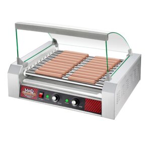 11 Roller Hot Dog Machine with Tempered Glass Cover – Countertop Hot Dog Roller Makes Up to 30 Hotdogs, Brats, or Sausages by Great Northern Popcorn