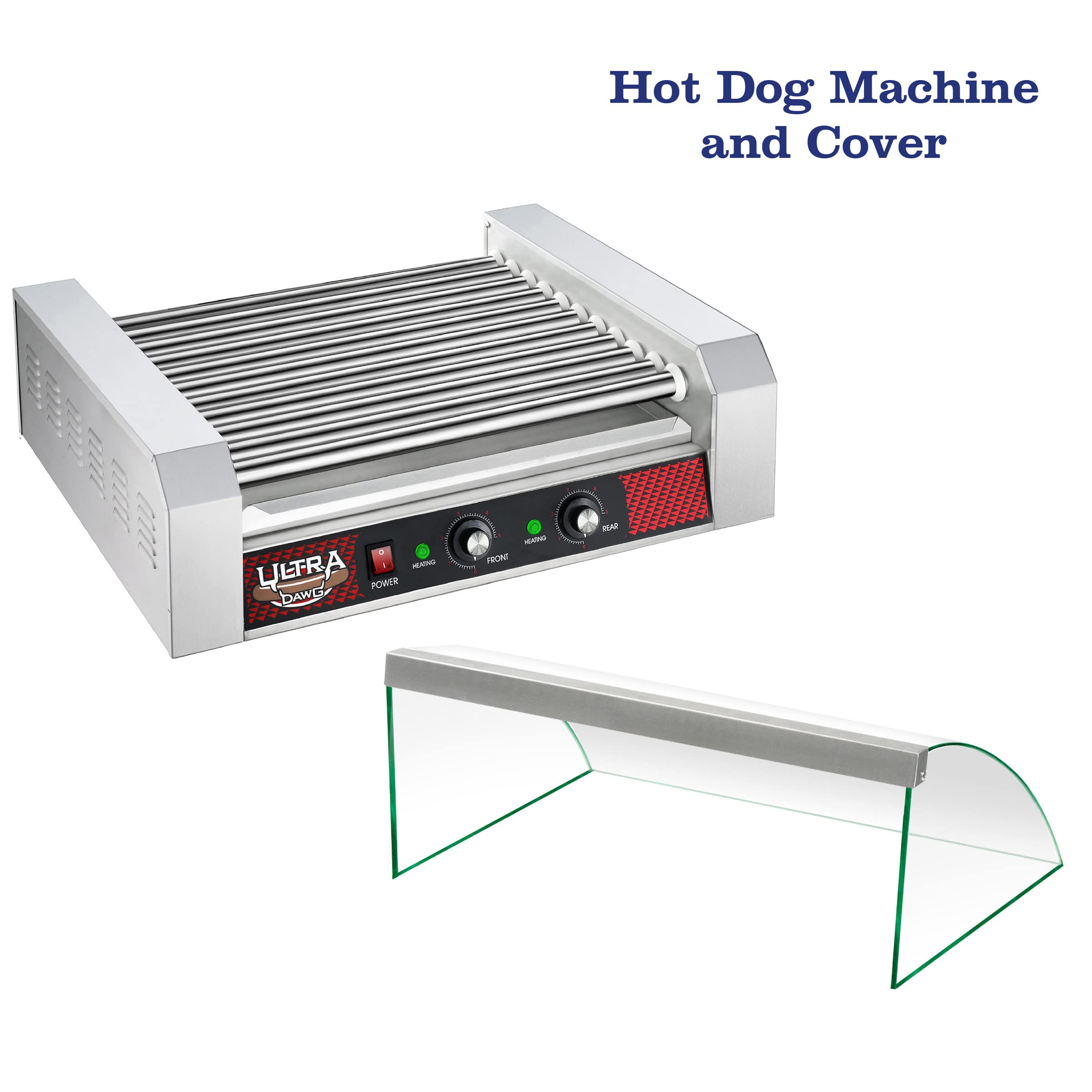 11 Roller Hot Dog Machine with Tempered Glass Cover – Countertop Hot Dog Roller Makes Up to 30 Hotdogs, Brats, or Sausages by Great Northern Popcorn