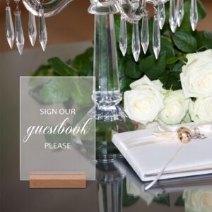 3 Pcs Acrylic wedding signs for ceremony and reception Cards and Gifts Sign Please Sign Our Guest Book Sign 5 x 7 Inch Calligraphy Wedding Signage Table Centerpiece with Stand for Rental Home Decor