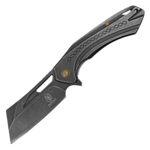 buckshot knives 8" overall stainless steel handle cleaver blade spring assisted folding pocket knife (black)