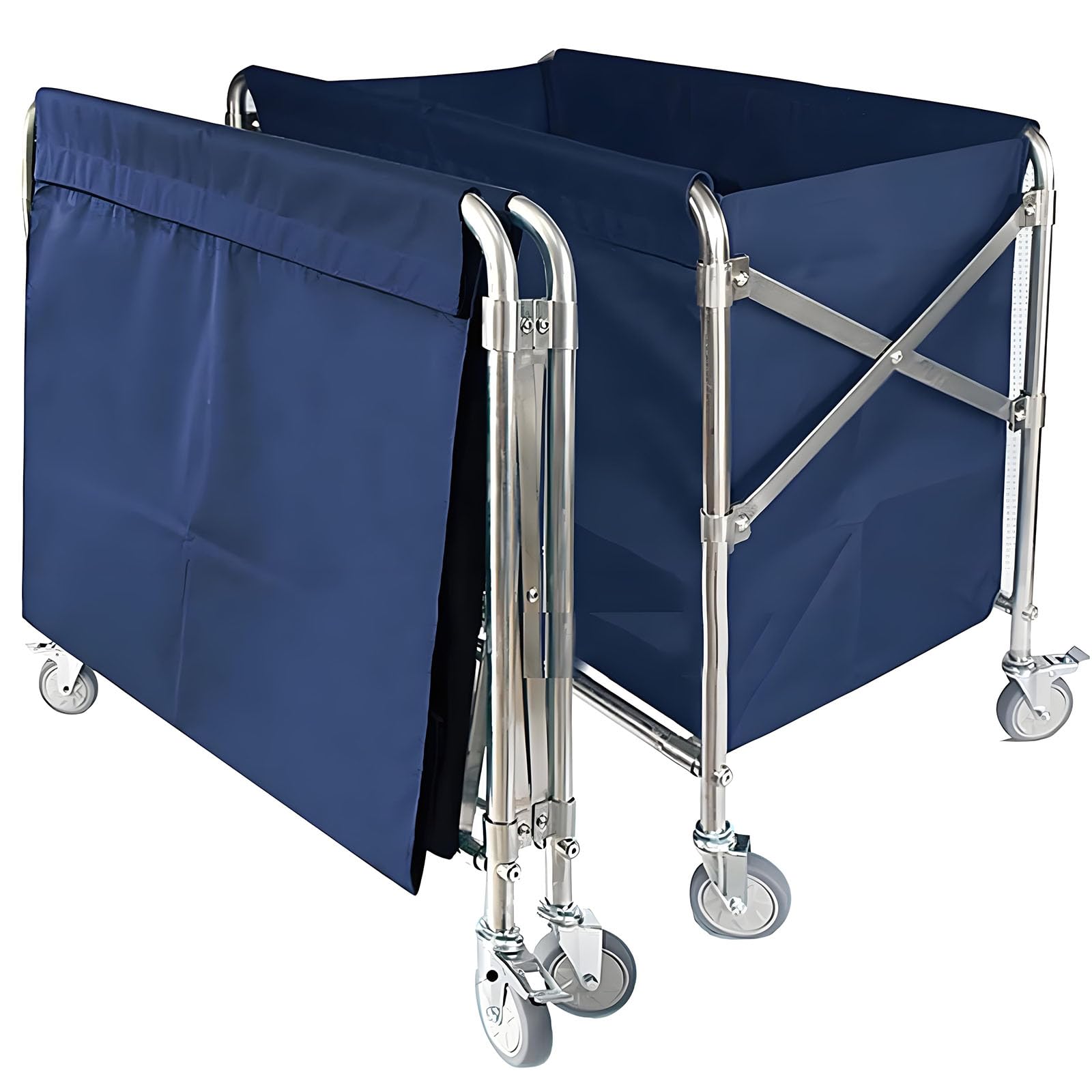 Collapsible Laundry Cart with Wheels Commercial 12 Bushel Folding Laundry Basket, Heavy Duty Rolling Laundry Hamper with Removable Waterproof Oxford Bag and Reinforced Steel Frame, 330 lbs Load ﻿