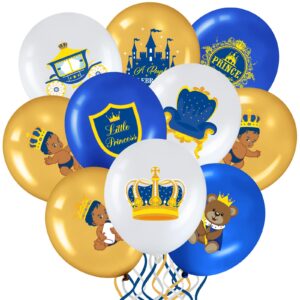 45 pcs royal prince balloons blue and gold castle crown latex balloon 12 inches prince birthday party balloons royal blue gold white balloons for baby shower and boys birthday theme party decoration