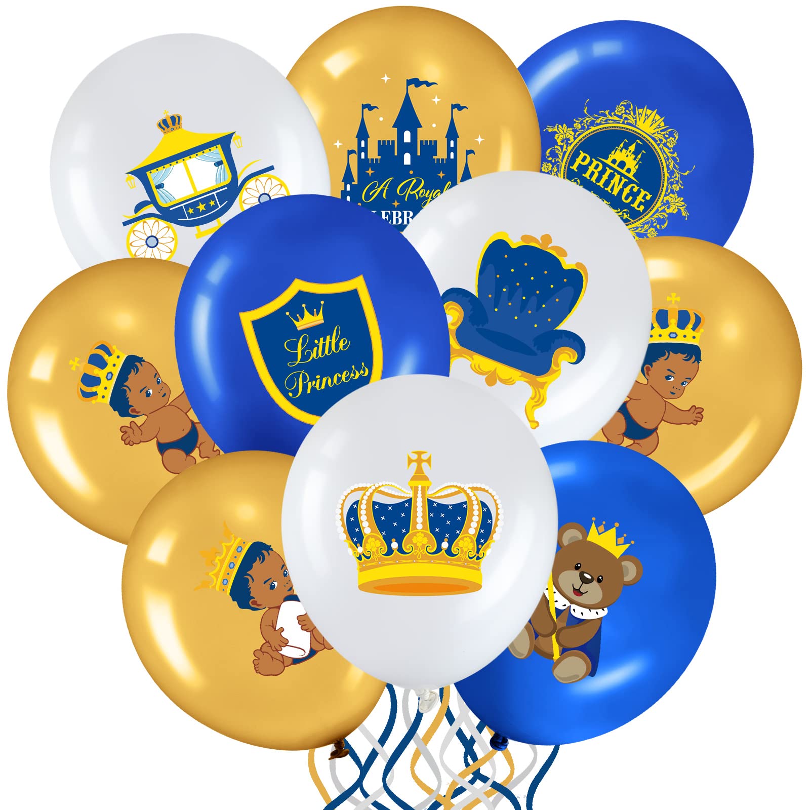 45 Pcs Royal Prince Balloons Blue and Gold Castle Crown Latex Balloon 12 Inches Prince Birthday Party Balloons Royal Blue Gold White Balloons for Baby Shower and Boys Birthday Theme Party Decoration