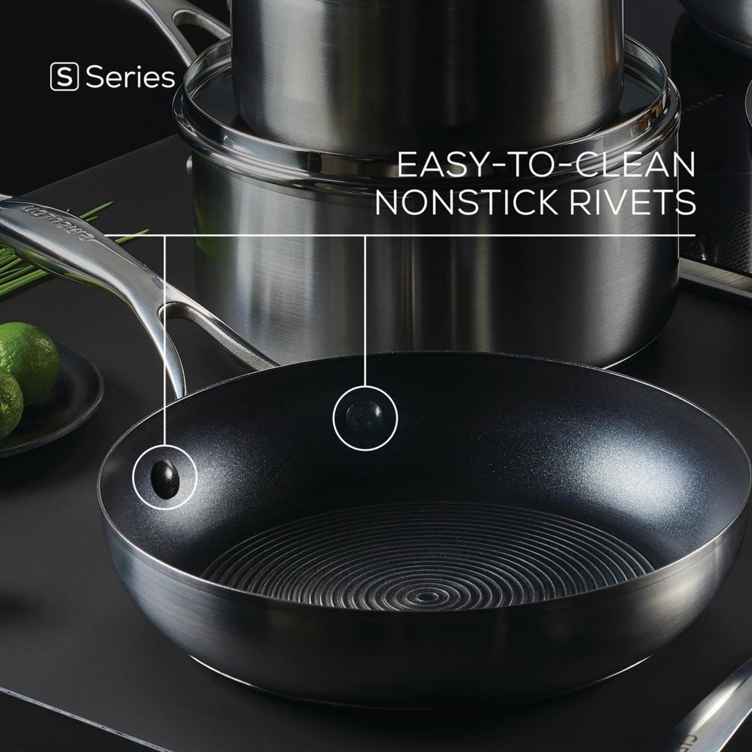 Circulon Stainless Steel Sauté Pan with Lid and SteelShield Hybrid Stainless and Nonstick Technology, 5 Quart