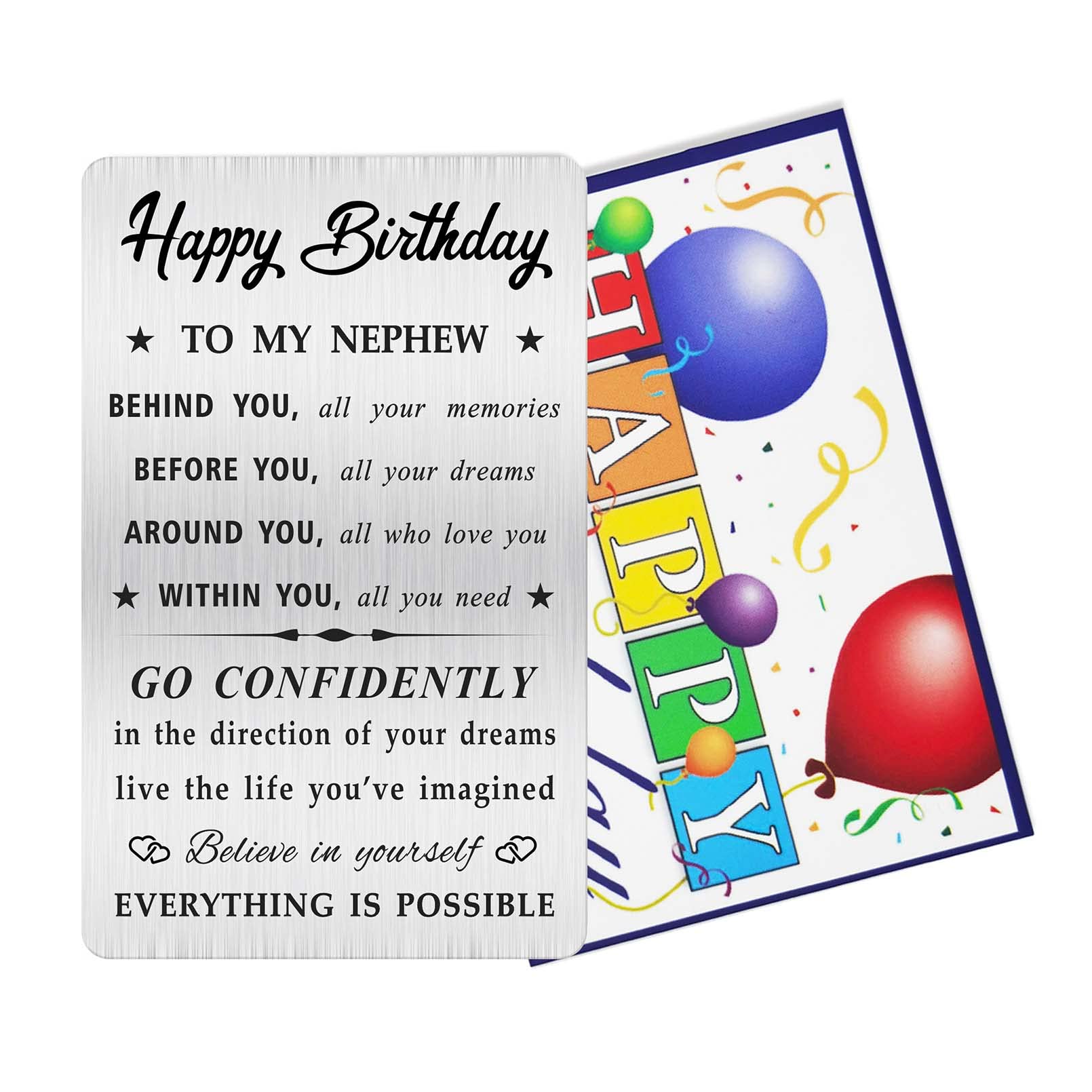 MOQIYXL Nephew Birthday Card, Happy Birthday Nephew Gifts Ideas, Small Engraved Wallet Card