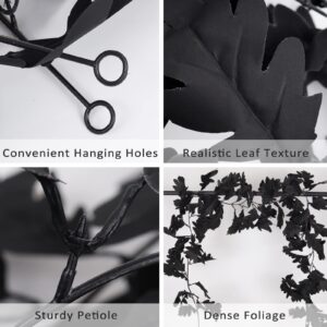 RECUTMS Black Leaf Garland 2PCS 5.7 FT Halloween Garland Fall Leaf Garland Artificial Hanging Black Maple Autumn Vine Leaf Fall Decor Black Maple Garland Black Leaf Halloween Home Decor