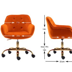 ZOBIDO Comfy Home Office Task Chair with Wheels, Cute Modern Upholstered Velvet Back Adjustable Swivel Vanity Desk Chair, for Women,for Girls, Living Room, Bedroom(Dark Orange)