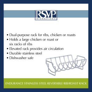 RSVP International Kitchen Roasting Pan Collection Durable Dishwasher Safe Stainless Steel, Reversible Rib/Roast Rack, 15.75x9.75x5.25"