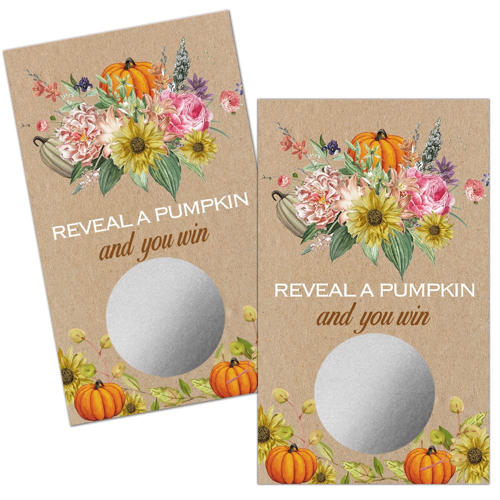 Haizct 50 Pack Rustic Pumpkin Fall Bridal Shower Scratch Off Game Cards for Country Wedding, Bridal Shower, Bridal Lottery Tickets, Wedding Shower Ideas, Baby Showe