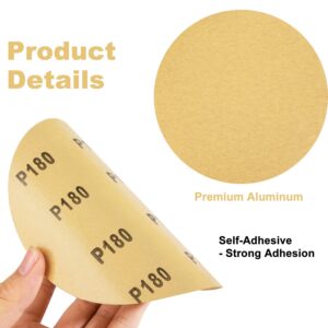 MIDO Professional Abrasive Premium 6 Inch PSA Sanding Discs 100 PCS Aluminum Oxide Sandpaper with Sticky Back 180 Grit Self Adhesive Sandpaper Roll for Orbital Sander