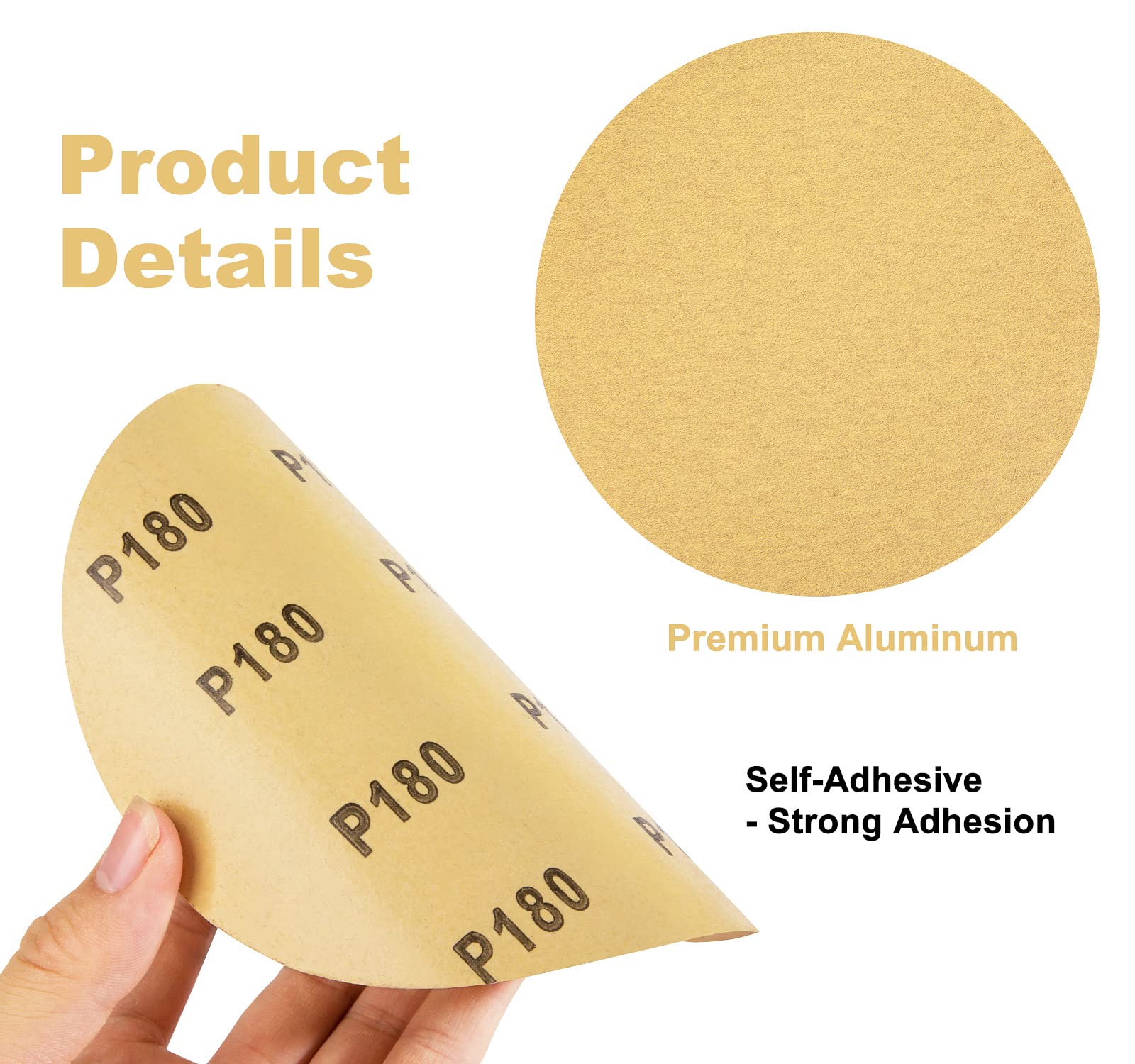 MIDO Professional Abrasive Premium 6 Inch PSA Sanding Discs 100 PCS Aluminum Oxide Sandpaper with Sticky Back 180 Grit Self Adhesive Sandpaper Roll for Orbital Sander