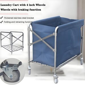 Collapsible Laundry Cart with Wheels Commercial 12 Bushel Folding Laundry Basket, Heavy Duty Rolling Laundry Hamper with Removable Waterproof Oxford Bag and Reinforced Steel Frame, 330 lbs Load ﻿