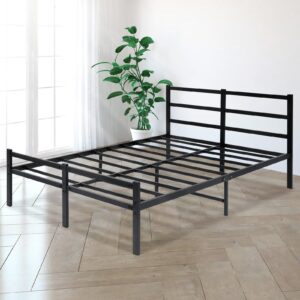 lusimo full bed frame with headboard full size platform bed with storage 14 inch metal bedframe no box spring needed heavy duty steel slat anti slip support easy quick lock assembly black