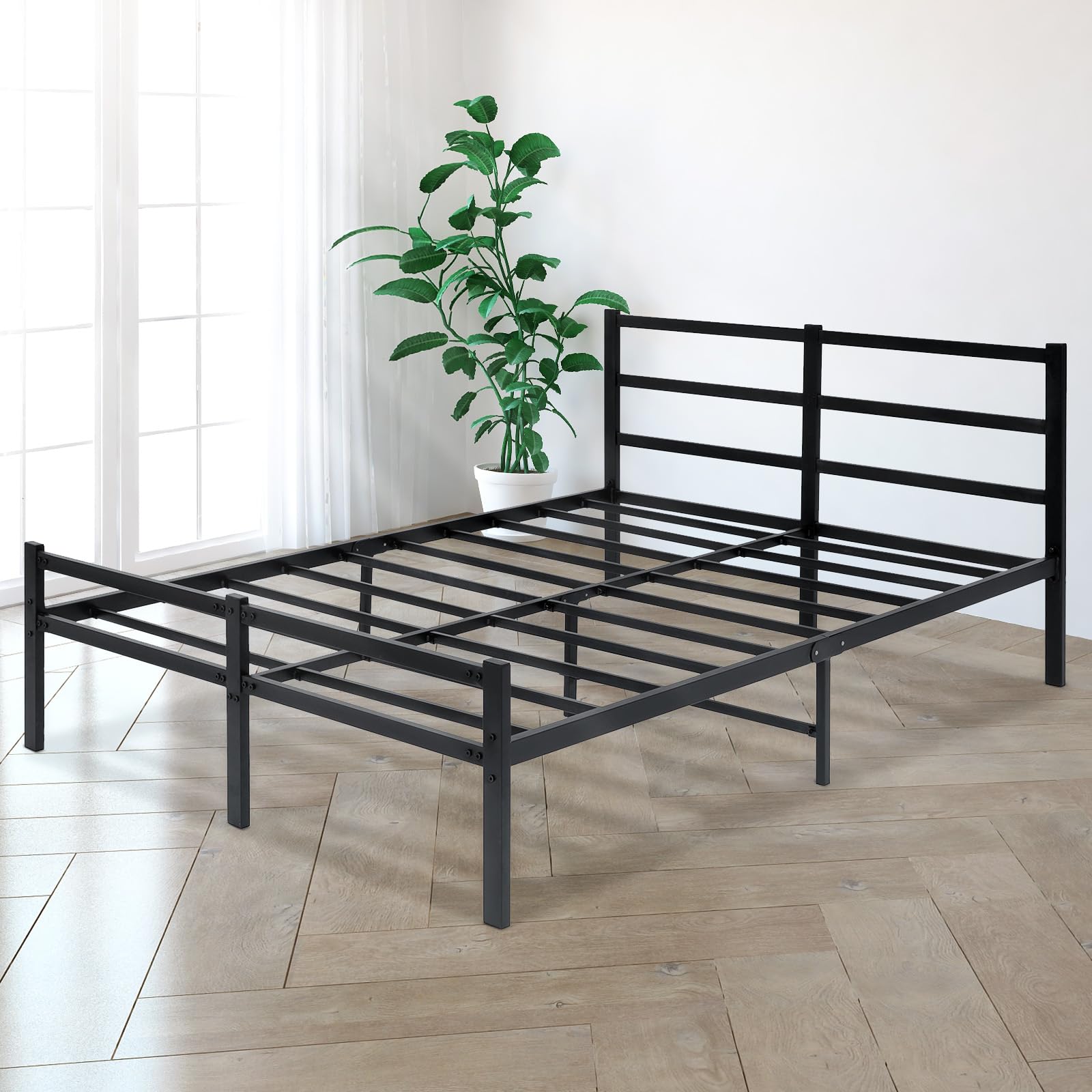 LUSIMO Full Bed Frame with Headboard Full Size Platform Bed with Storage 14 Inch Metal BedFrame No Box Spring Needed Heavy Duty Steel Slat Anti Slip Support Easy Quick Lock Assembly Black