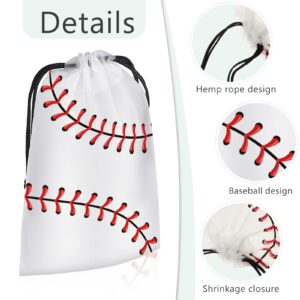 Flutesan 50 Pack Drawstring Baseball Party Favor Bags Plastic Baseball Snack Bags Baseball Goodie Bags Baseball Gift Bags for Kids Boys Birthday Baseball Theme Party Supplies, 6 x 8 Inch (Baseball A)