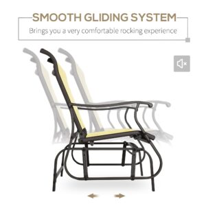 Outsunny 2-Person Outdoor Glider Bench，Patio Glider Loveseat Chair with Powder Coated Steel Frame，2 Seats Porch Rocking Glider for Backyard, Lawn, Garden and Porch, Beige