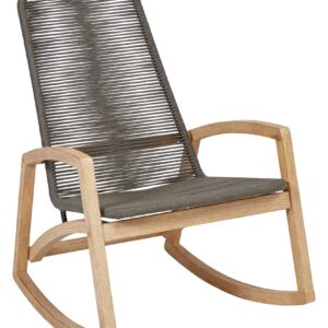 Creative Co-Op Indoor/Outdoor Teak Wood & Woven Rope Rocking Chair, Grey