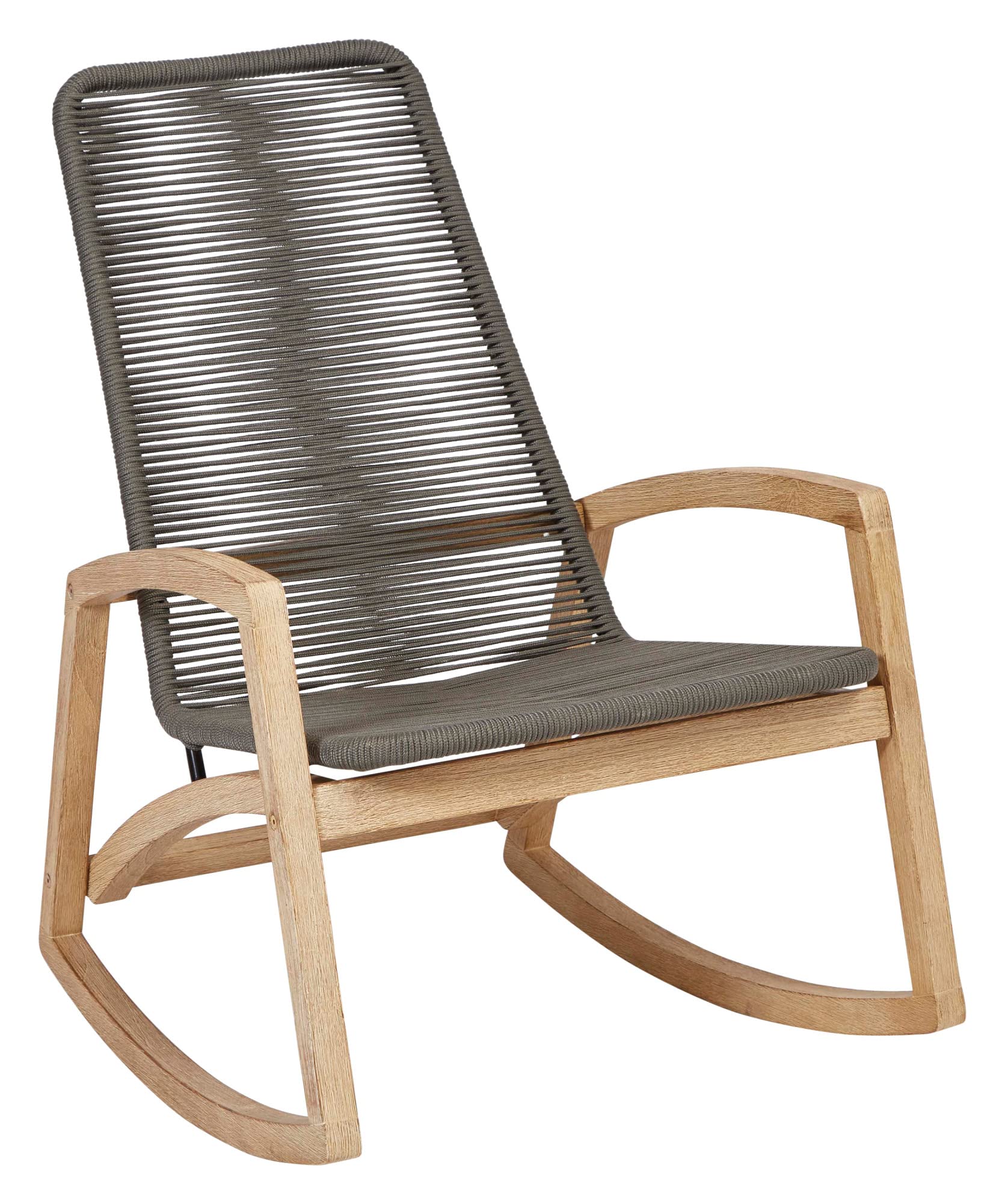 Creative Co-Op Indoor/Outdoor Teak Wood & Woven Rope Rocking Chair, Grey