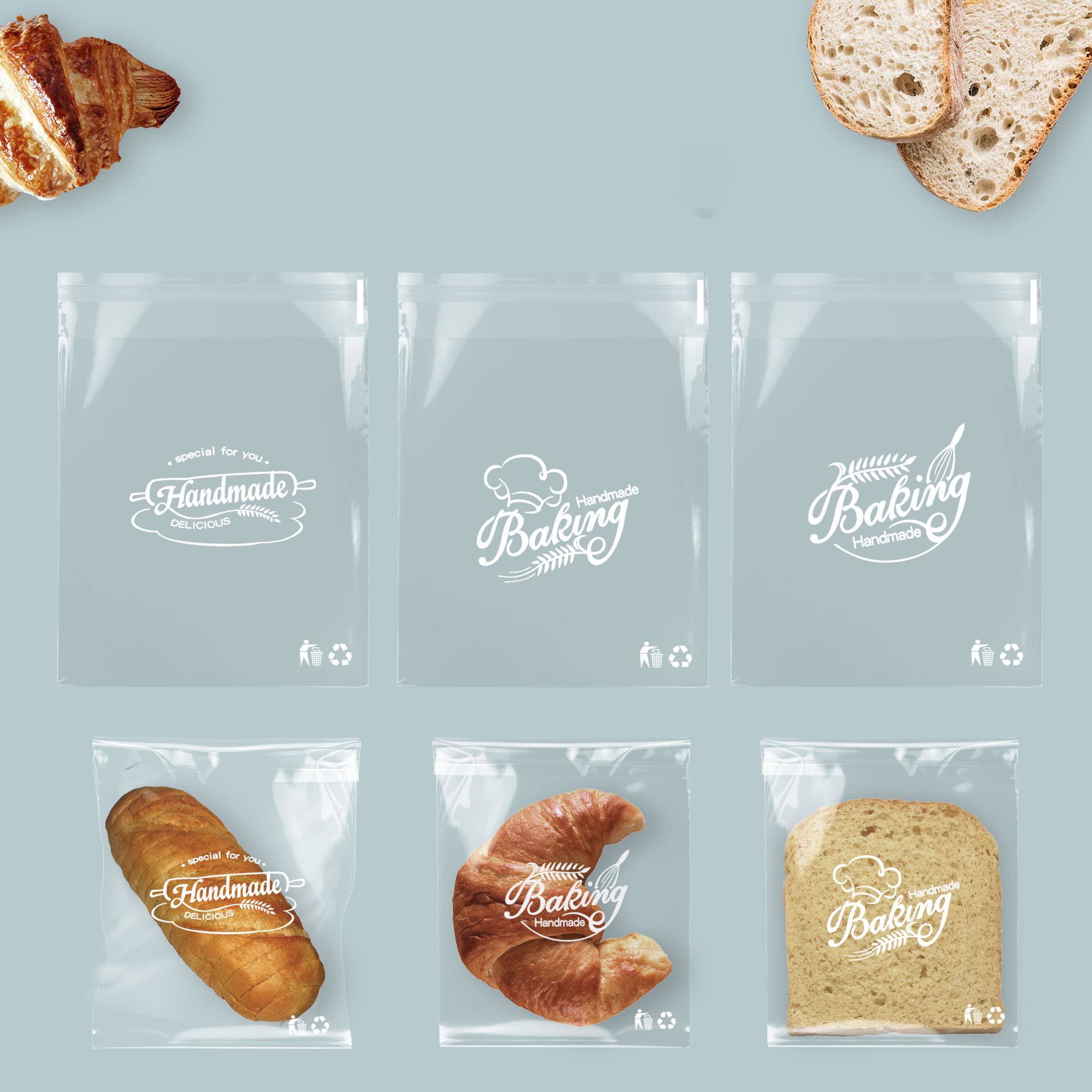 200pcs 6 x 7 Inch Baking Patterns Self Adhesive Packaging Bags, Clear Plastic Bags, Self Sealing Cellophane Bags Thick OPP Resalable Treat Bags for Packaging Bakery, Cookies, Homemade Bread Daily Use