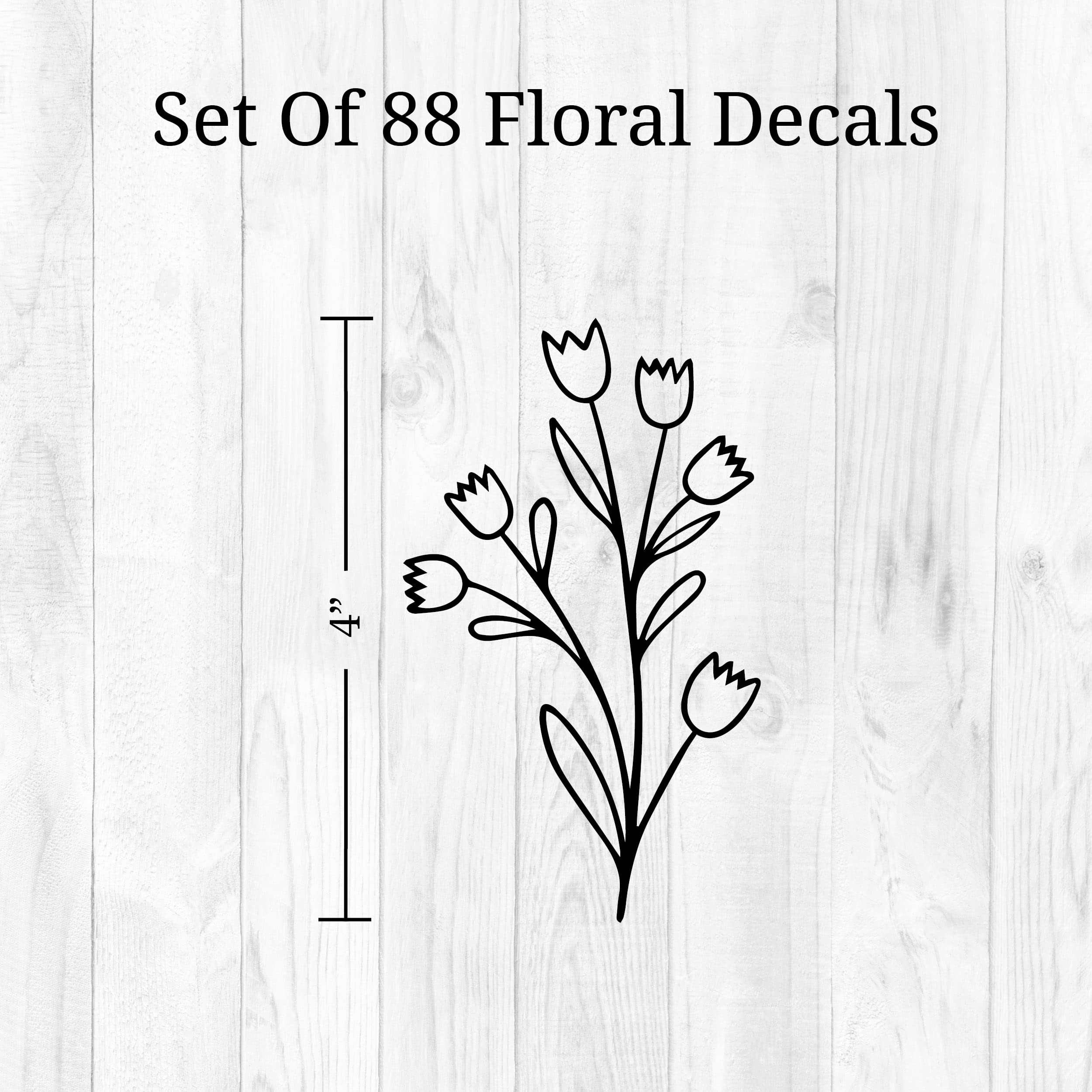 Small Black Flowers Peel and Stick Wall Decals - Set of 88 Flower Wall Stickers - 1"-4" Flower Wall Decor Floral Wall Decals