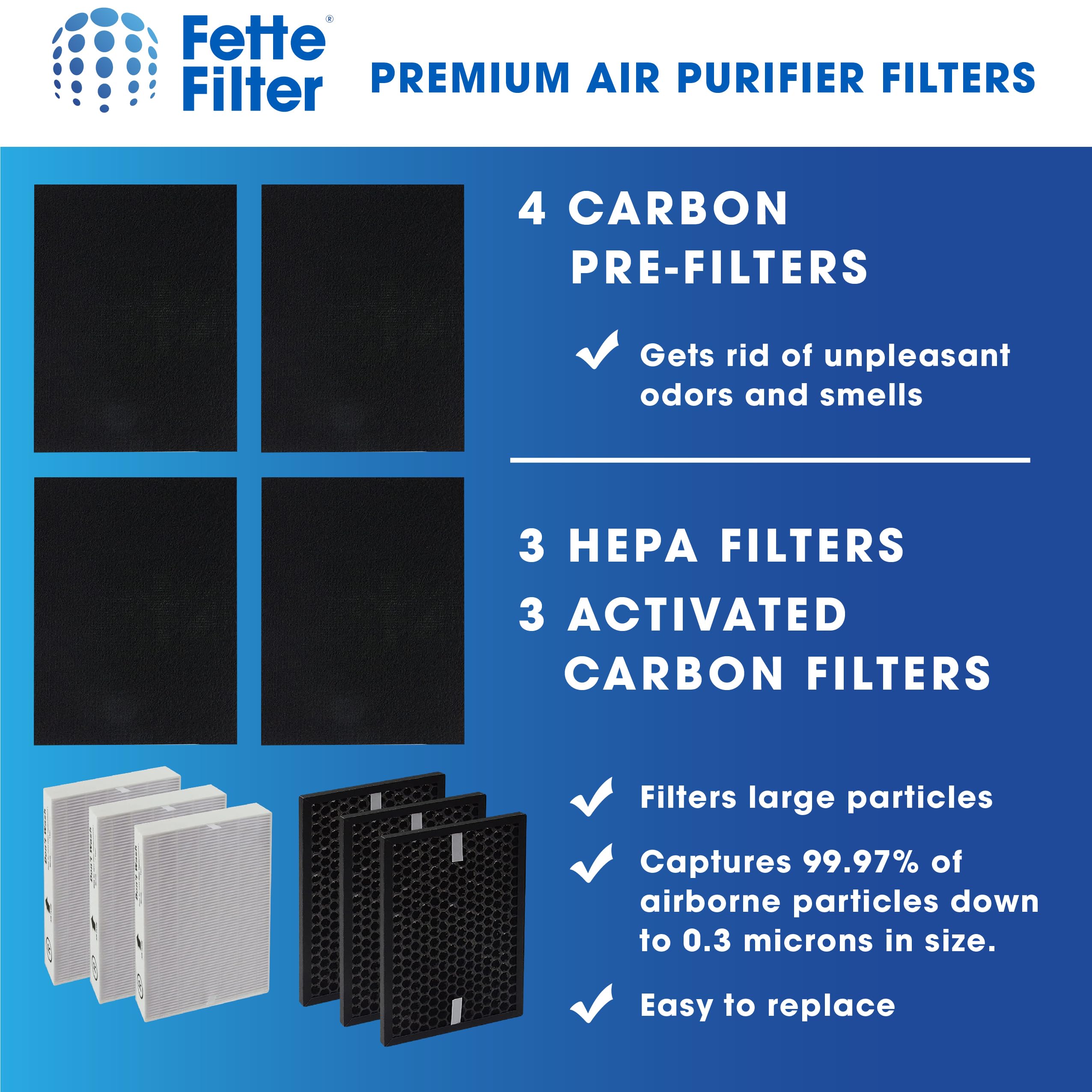 Fette Filter - Air Purifier Replacement True HEPA Filter Kit Compatible with Honeywell InSight Air Purifiers Model HPA5300B HPA5350 & PowerPlus HPA3300 HRF-R3, HRFSC1 Filter S HRF-A300