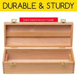 MEEDEN Medium Art Supply Storage Box - Multi-Function Solid Beech Wooden Chest/Art Tool Box with Lift Out Trays for Paint Brush, Pencil, Pastel, and More Art Supplies 14-1/5"W × 5-1/8"D × 4-1/3"H