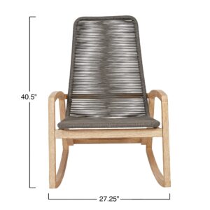 Creative Co-Op Indoor/Outdoor Teak Wood & Woven Rope Rocking Chair, Grey