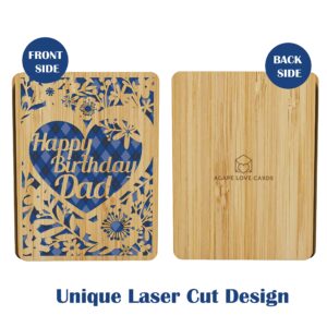 AGAPE LOVE CARDS Happy Birthday Card For Dad - | Made From Real Bamboo | 6" X 4.5" - 1 Pack (Envelope Included) | Laser Cut, Floral Dad Birthday Card from Daughter, Son or kids (Birthday Card Dad)