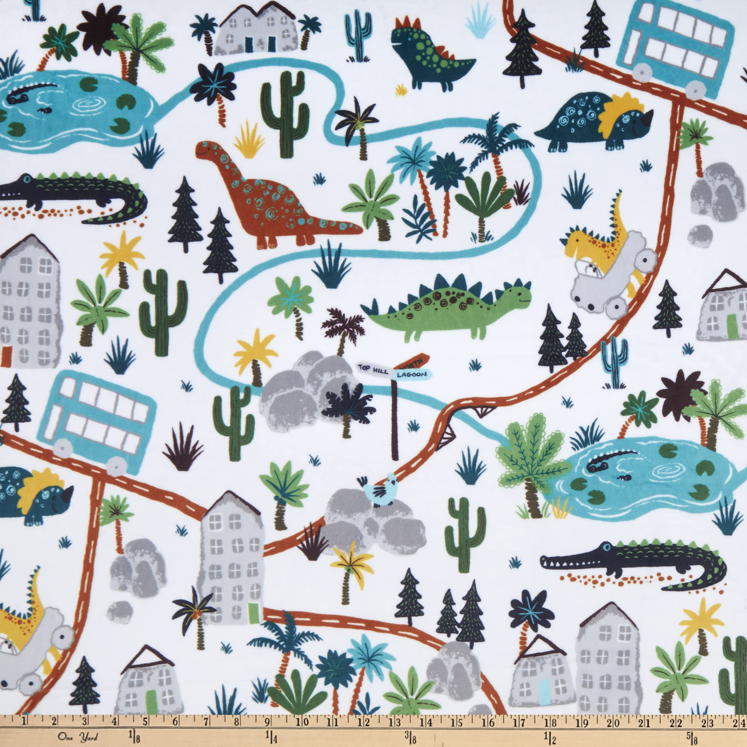 Shannon Minky Digital Cuddle Dino Land Kiwi, Fabric by The Yard