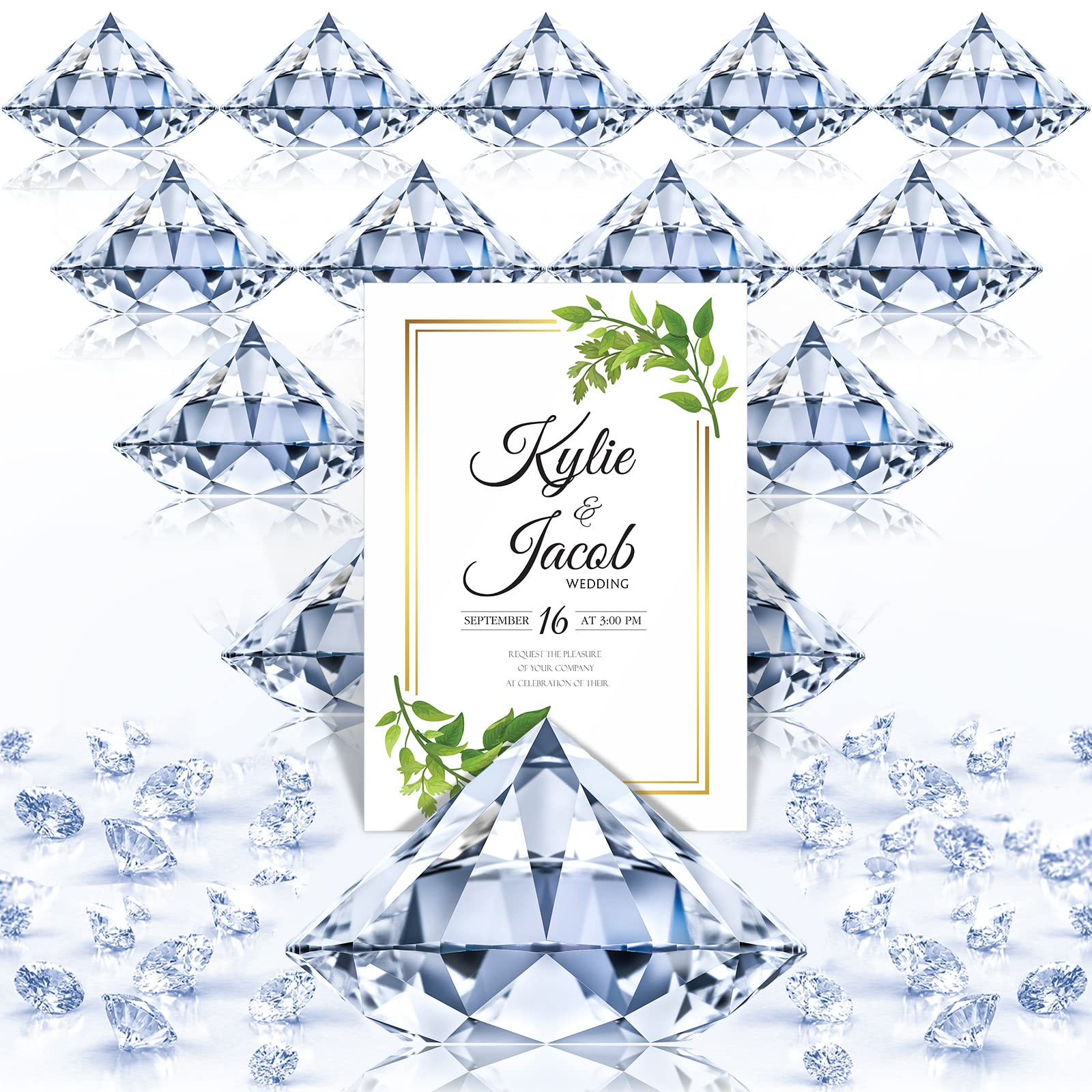 1624 Piece Diamond Place Card Holders Decorations includes 24 Pieces Acrylic table Number Holders for Wedding and 1600 Pieces Crystal Confetti Clear Diamond for Party Weddings