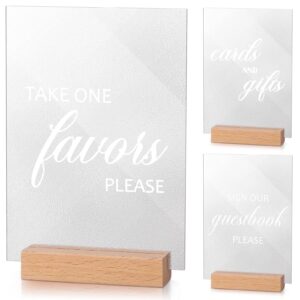 3 Pcs Acrylic wedding signs for ceremony and reception Cards and Gifts Sign Please Sign Our Guest Book Sign 5 x 7 Inch Calligraphy Wedding Signage Table Centerpiece with Stand for Rental Home Decor