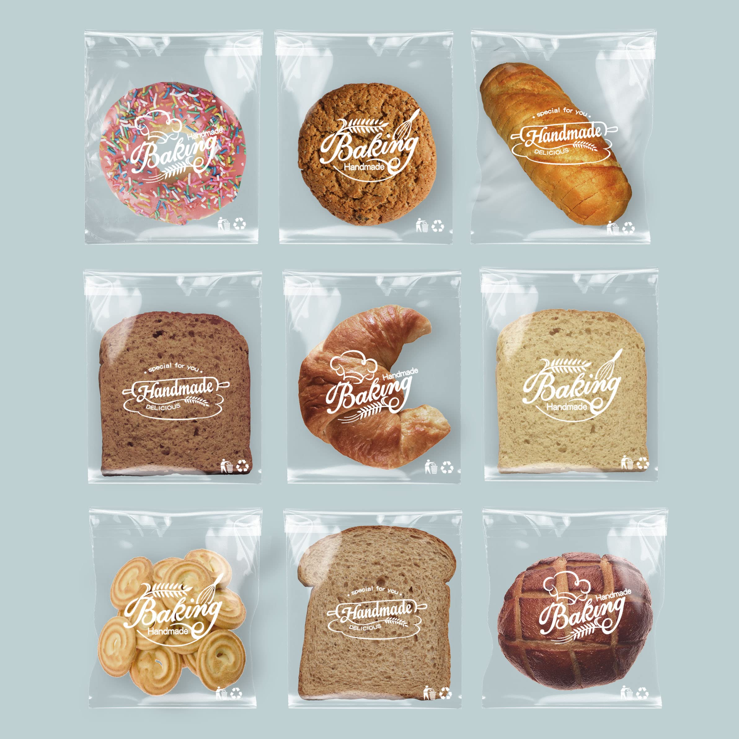 200pcs 6 x 7 Inch Baking Patterns Self Adhesive Packaging Bags, Clear Plastic Bags, Self Sealing Cellophane Bags Thick OPP Resalable Treat Bags for Packaging Bakery, Cookies, Homemade Bread Daily Use