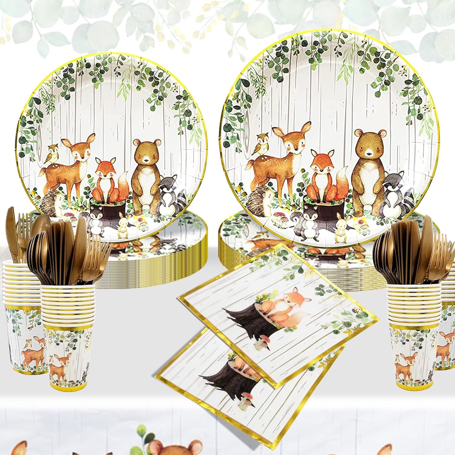 MEGA 257 Pc Woodland Baby Shower Decorations Boy & Girl Kit, Forest Animal Theme, Gender Neutral Baby Shower Decor, BABY boxes, Backdrop, Banner, Balloon Garland, Tablecloth, Plates Cups -20 Guests