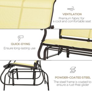 Outsunny 2-Person Outdoor Glider Bench，Patio Glider Loveseat Chair with Powder Coated Steel Frame，2 Seats Porch Rocking Glider for Backyard, Lawn, Garden and Porch, Beige