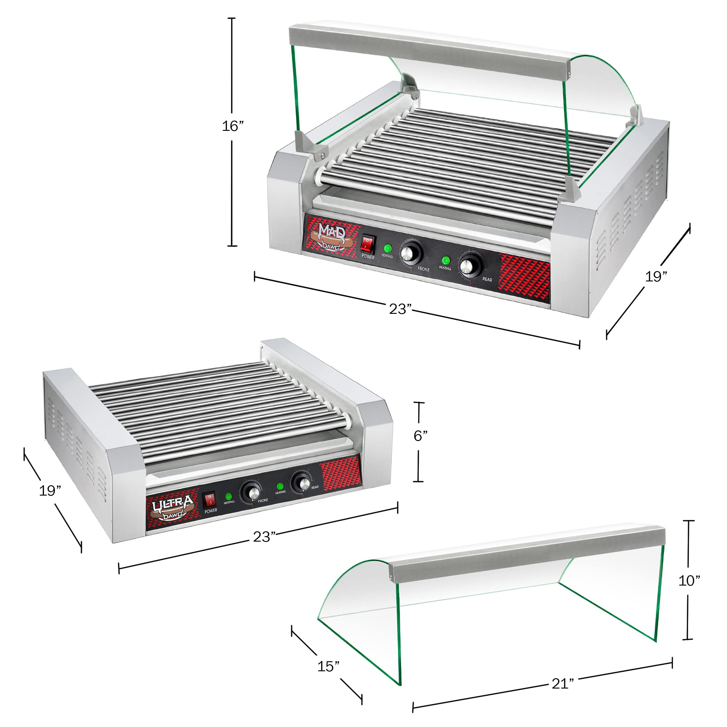 11 Roller Hot Dog Machine with Tempered Glass Cover – Countertop Hot Dog Roller Makes Up to 30 Hotdogs, Brats, or Sausages by Great Northern Popcorn