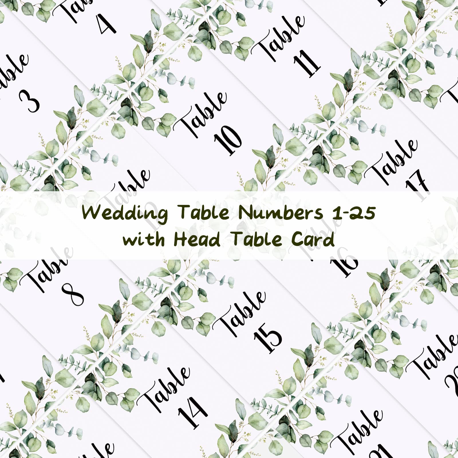 52 Pieces Wedding Table Numbers Cards 1-25 with Head Table Card Rustic Greenery Eucalyptus Table Cards Double Sided Table Place Cards and Gold Heart Wire Table Card Holder for Party Reception Birthday