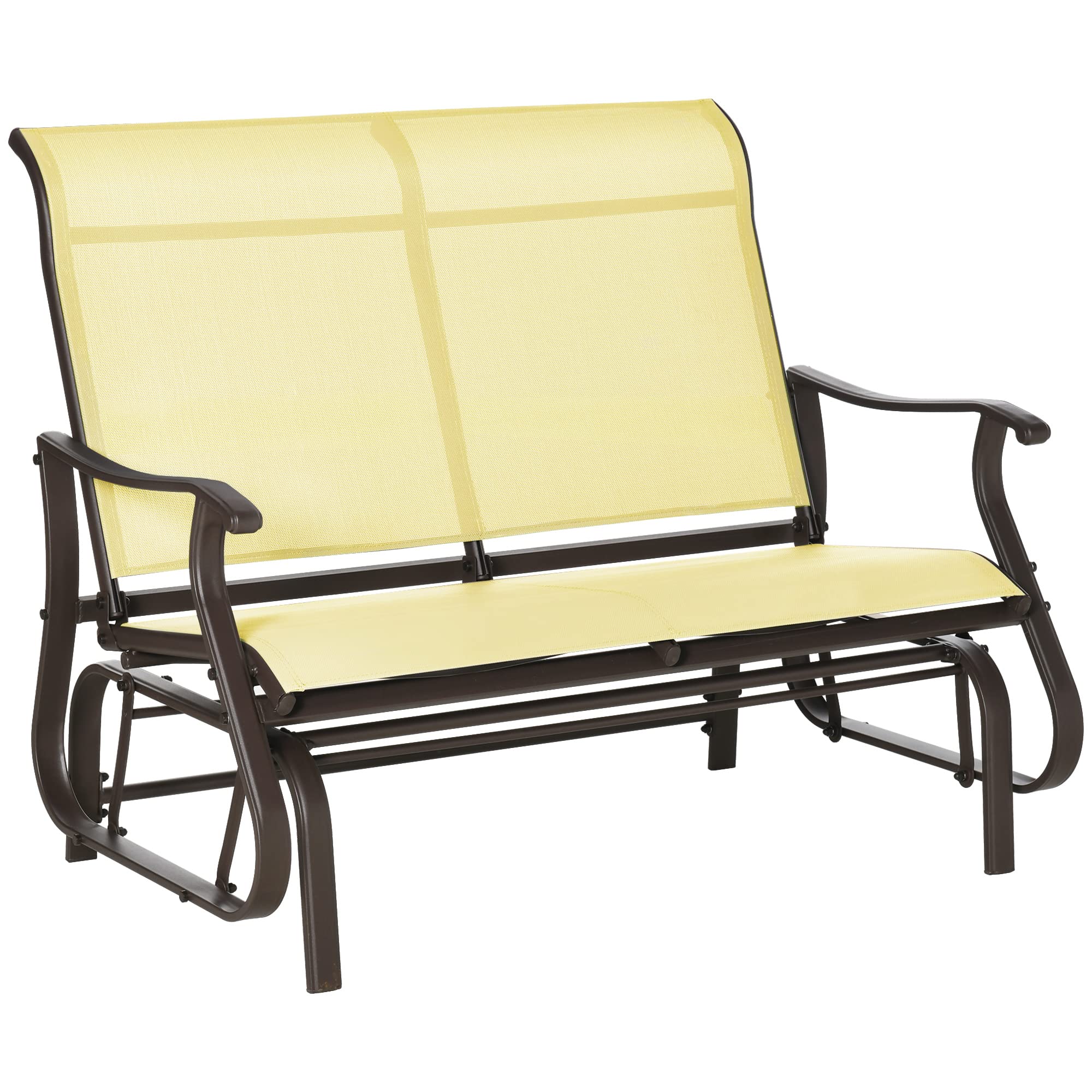 Outsunny 2-Person Outdoor Glider Bench，Patio Glider Loveseat Chair with Powder Coated Steel Frame，2 Seats Porch Rocking Glider for Backyard, Lawn, Garden and Porch, Beige